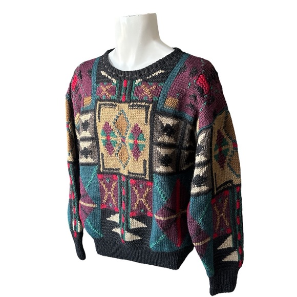 BOSTON TRADERS Vintage Hand Knit Geometric Sweater, Medium - Picture 10 of 12